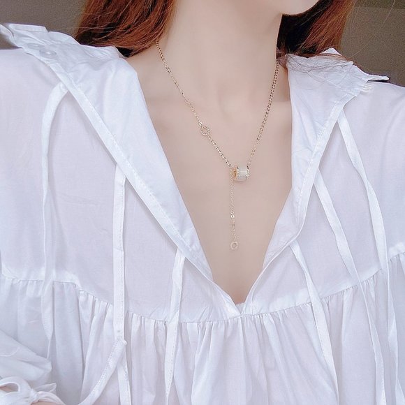 NEW 14K Gold Plated Diamond Circle Drop Necklace - Picture 5 of 11